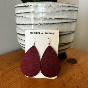 Nickel & Suede | Medium Leather Teardrop Earrings - Merlot Red